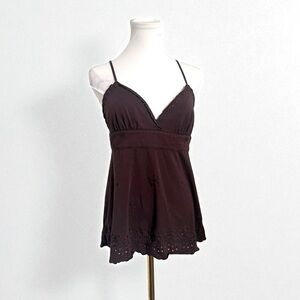 Vintage Y2K Bebe Babydoll Top – Eyelet Hem & Empire Waist M